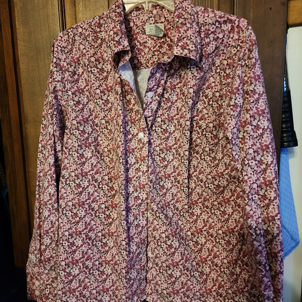 L.L. Bean Red Floral Womans Casual Shirt